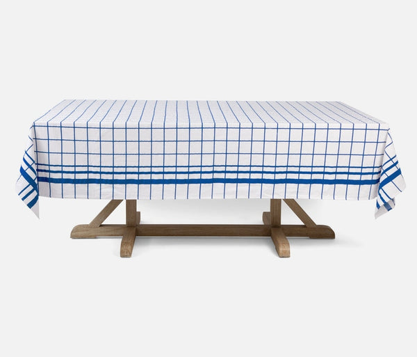 Blue and white tablecloth by mark Sikes 