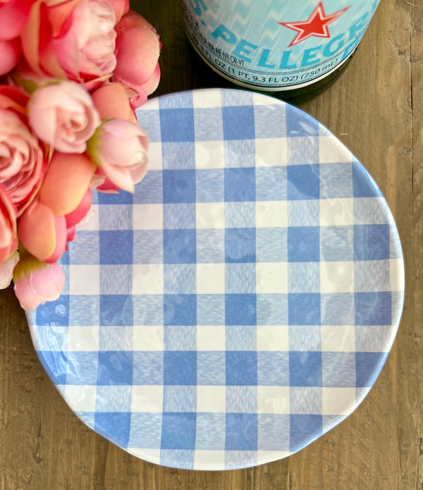 Melamine Appetizer Plates in Blue Gingham Set of 8