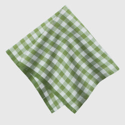 Belgian linen napkins in green plaid 