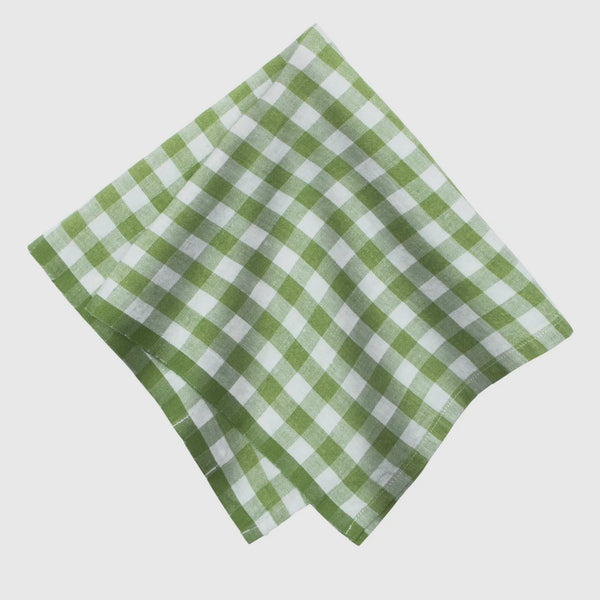 Belgian linen napkins in green plaid 