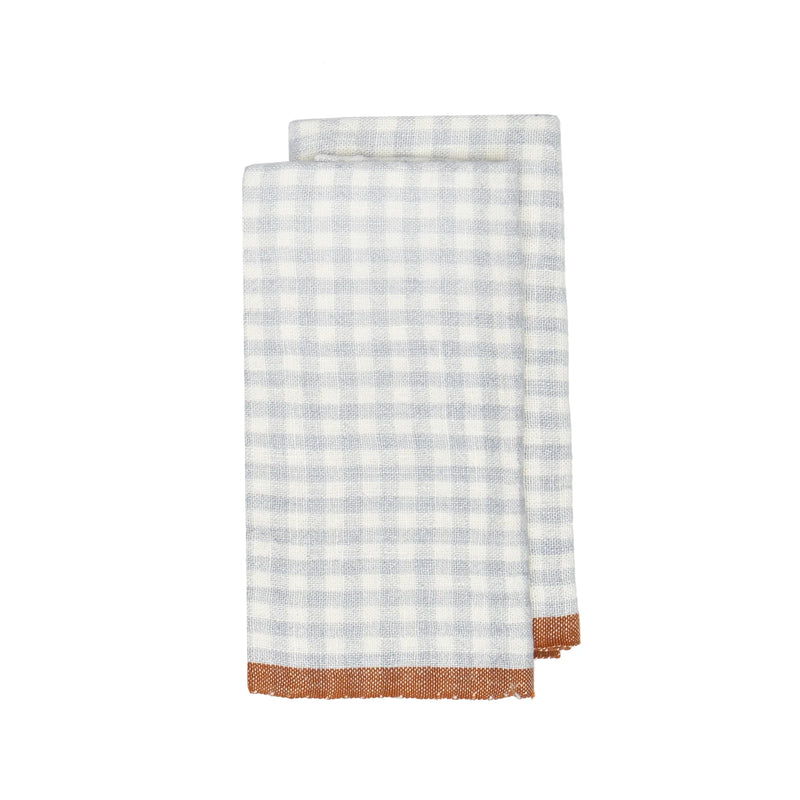 Gingham Linen Tea Towel in Blue Gray & Cinnamon by Caravan