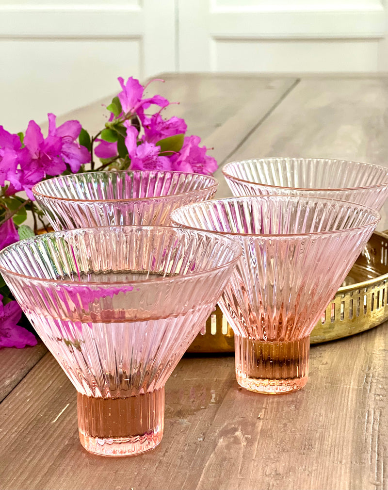 Stemless pink martini cocktail glasses 