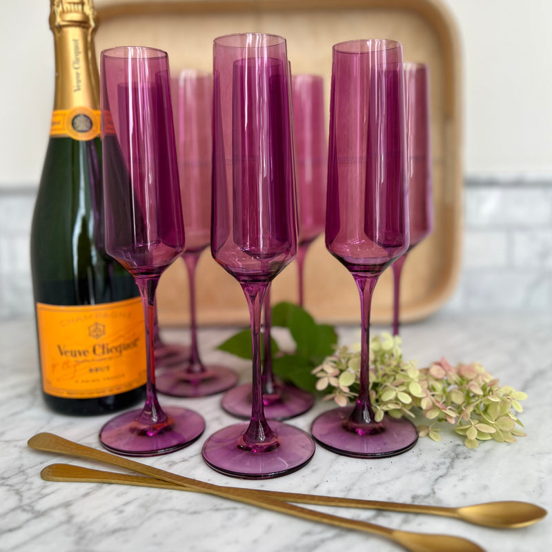 Plum Champagne Flute Glasses Set of 8