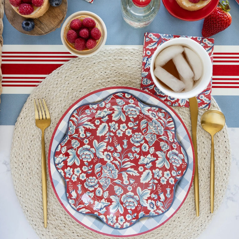 Striped Paper Table Runner in Chambray Blue, Red & White