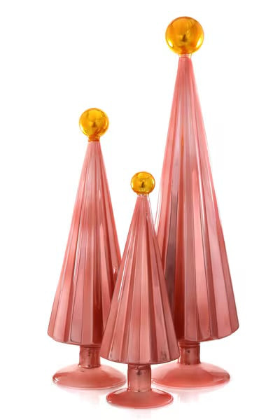 Pleated Glass Trees in Parisian Pink Set of 3 Almost Gone!