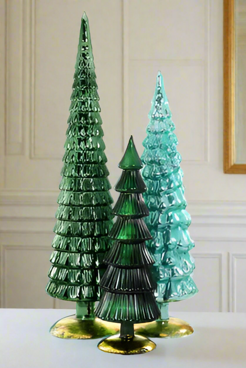 Glass Hue Trees in Teal Green Set of 3 Grand Size Almost Gone!