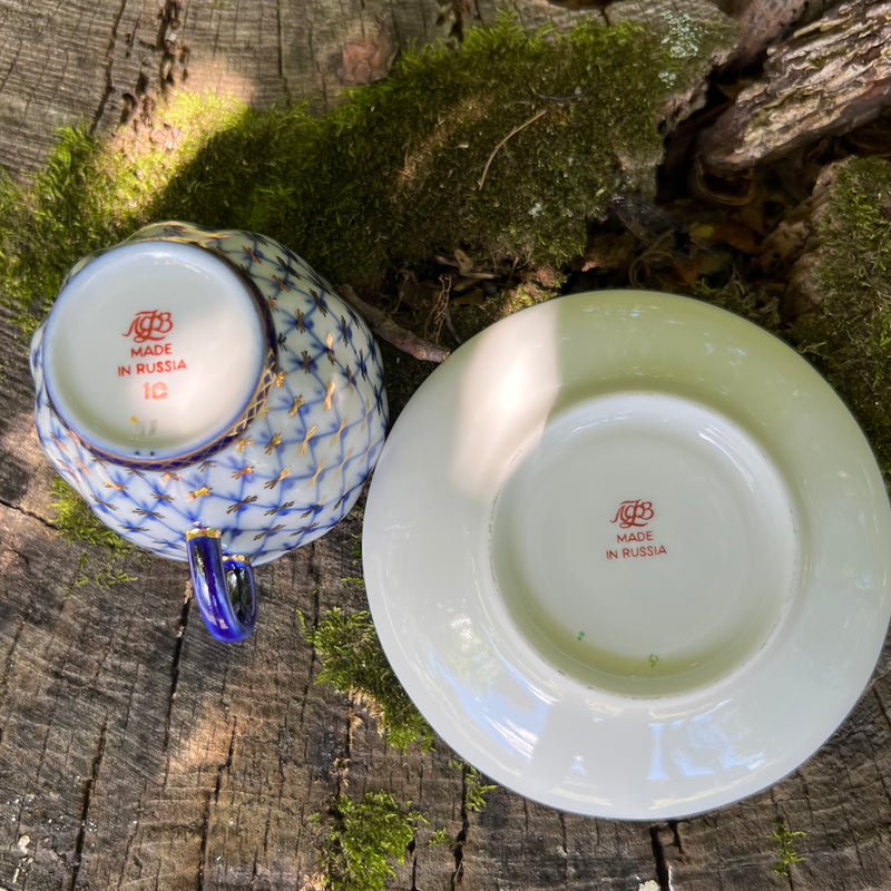 Vintage Blue and White Teacup with Saucer