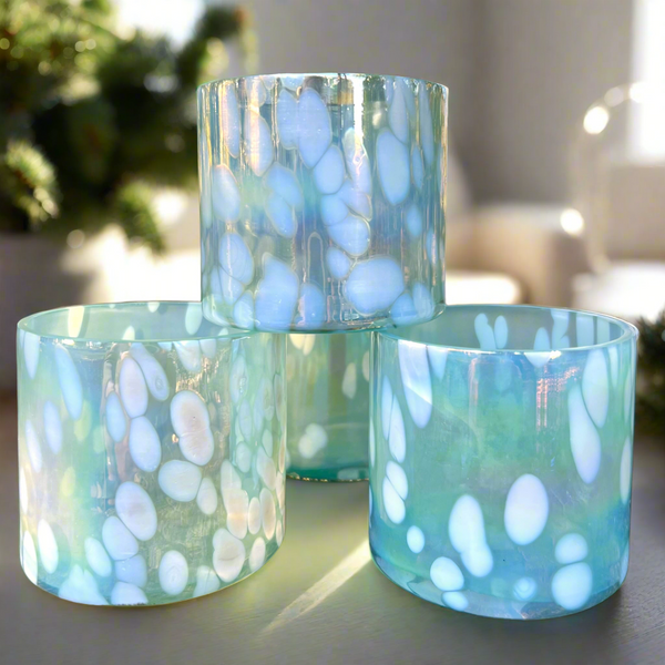 Aqua blue glass votive holders 