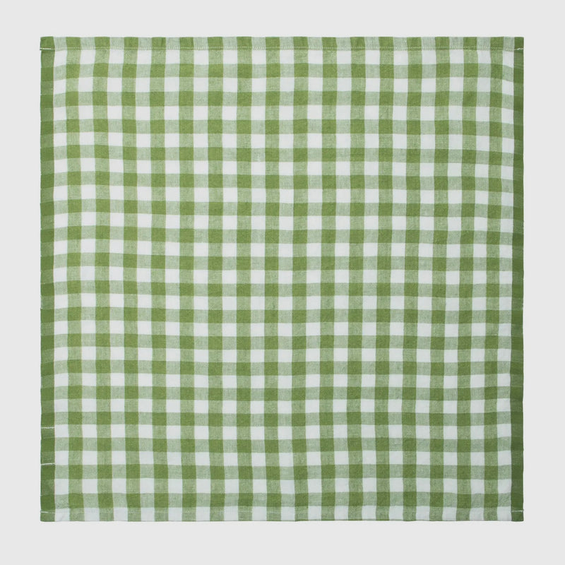 Belgian Linen Napkins in Basil Green Plaid Set of 4