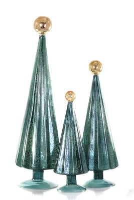 Pleated Glass Trees in Blue and Gold Set of 3