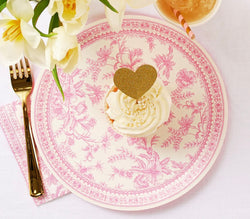 Pink toile paper plates