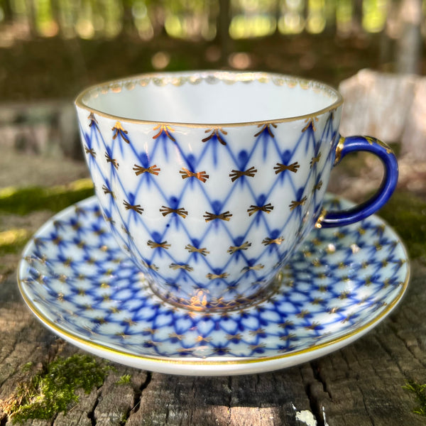 Vintage Blue and White Teacup with Saucer