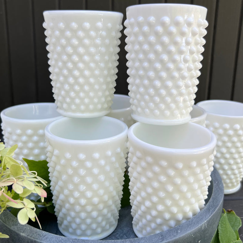 Vintage White Hobnail Juice Glasses Set of 8