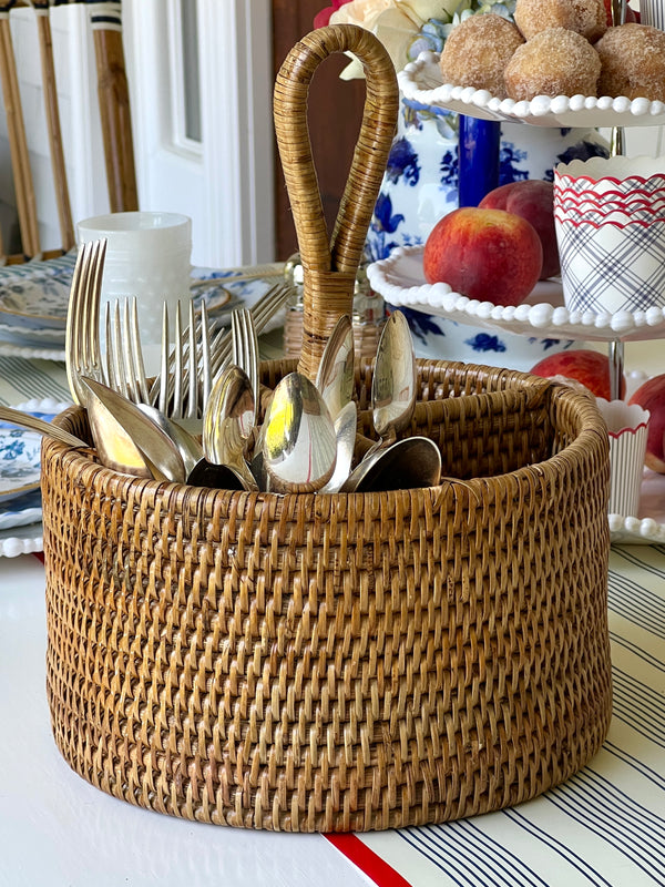 Rattan cutlery caddy by artifacts