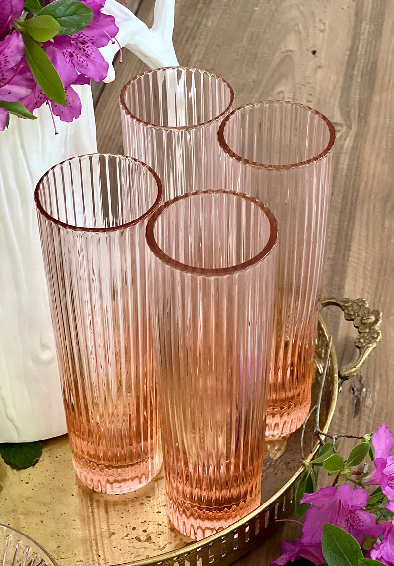 Pink Stemless Champagne Flute Glasses Set of 4