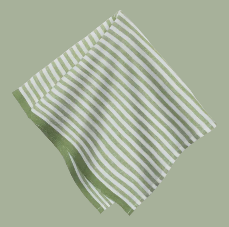 Belgian Linen Napkins in Basil Green Stripe Set of 4 by Caravan