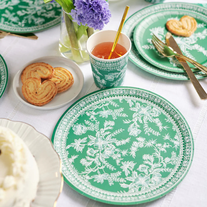 Emerald Toile Paper Plates Large