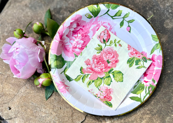 Pink Floral Peony Paper Plates