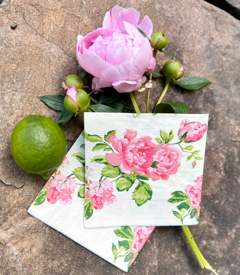 Pink Floral Peony Paper Cocktail Napkins