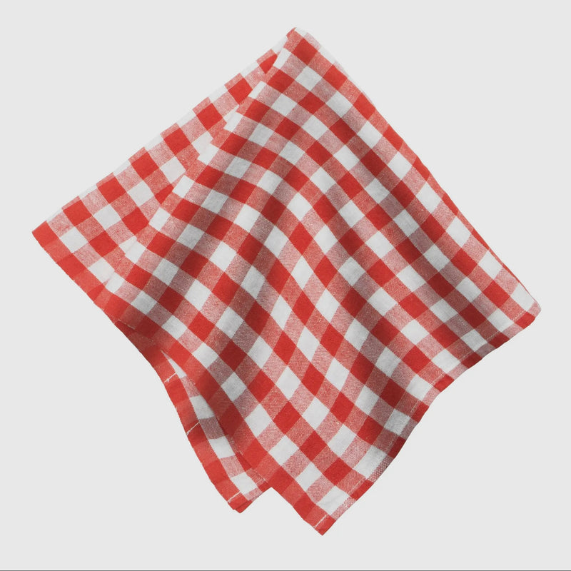 Belgian Linen Napkins in Tomato Red Plaid Set of 4 Almost Gone!