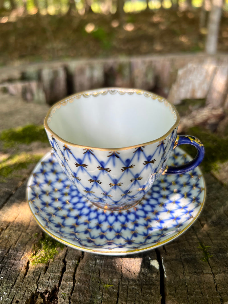 Vintage Blue and White Teacup with Saucer
