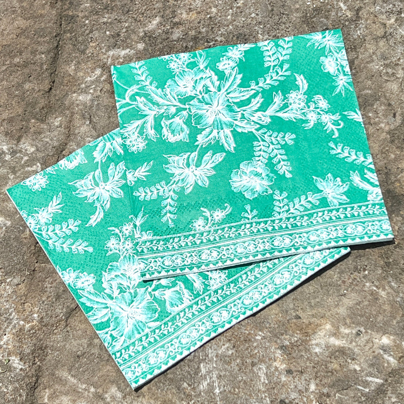 Emerald Green French Toile Paper Cocktail Napkins