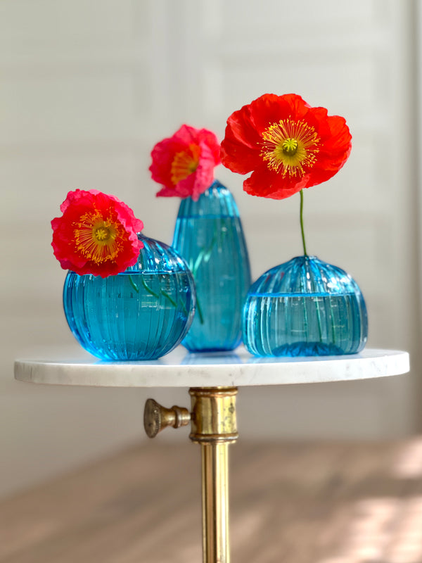 handblown blue bud vases