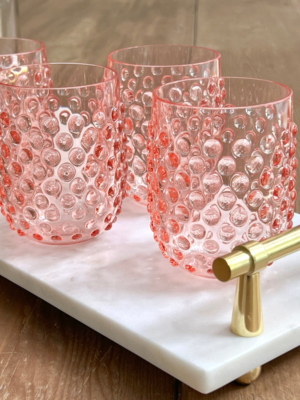 Parisian Pink Acrylic Hobnail Stemless Wine Glass Tumblers set of 4