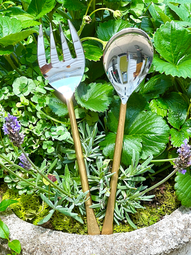 Matte Gold Carved Handled Salad Servers