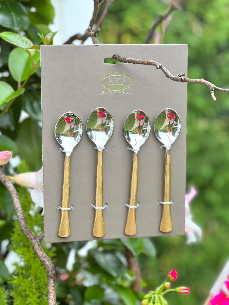 Matte Gold Handled Two Tone Small Serving Spoons set of 4