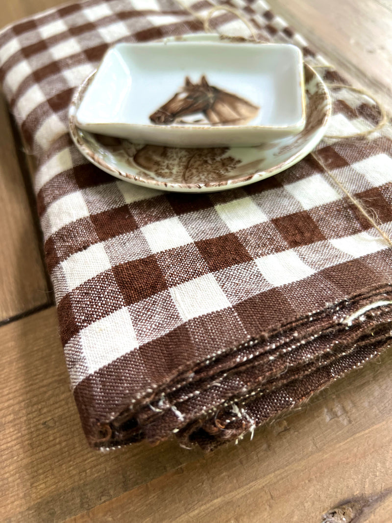 Belgian Linen Napkins in Chestnut Brown Plaid Set of 4