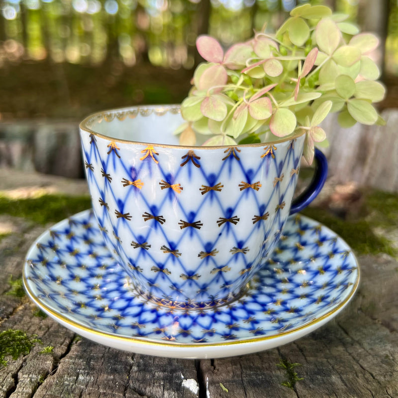Vintage Blue and White Teacup with Saucer