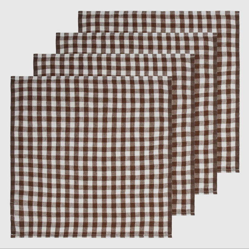 Belgian Linen Napkins in Chestnut Brown Plaid Set of 4