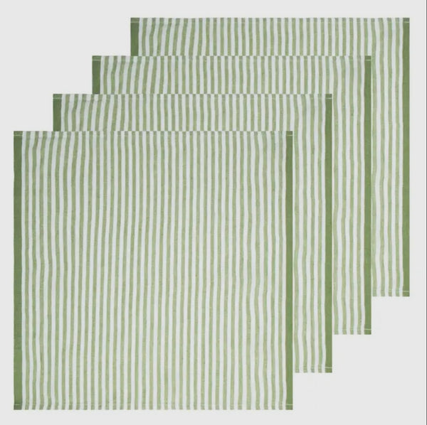 Belgian Linen Napkins in Basil Green Stripe Set of 4 by Caravan