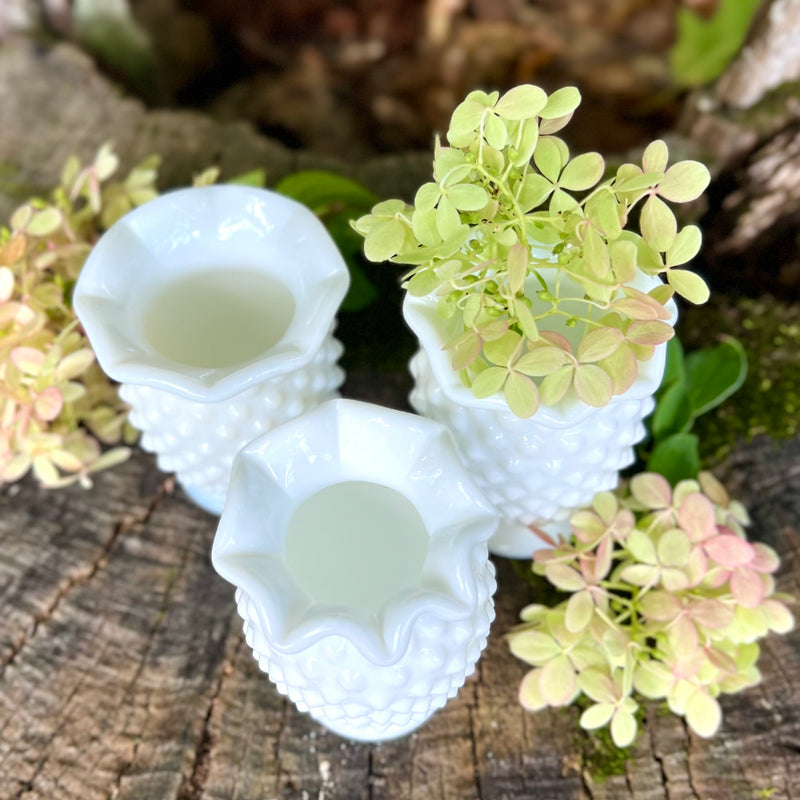 Vintage White Hobnail Milk Glass Vases Set of 3