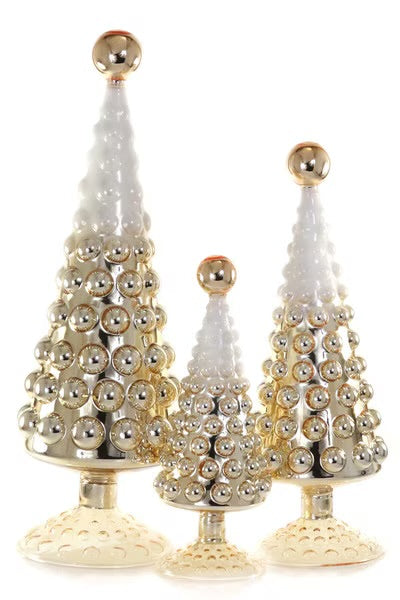 Hobnail Glass Trees in Frosted Gold Set of 3 Last One!