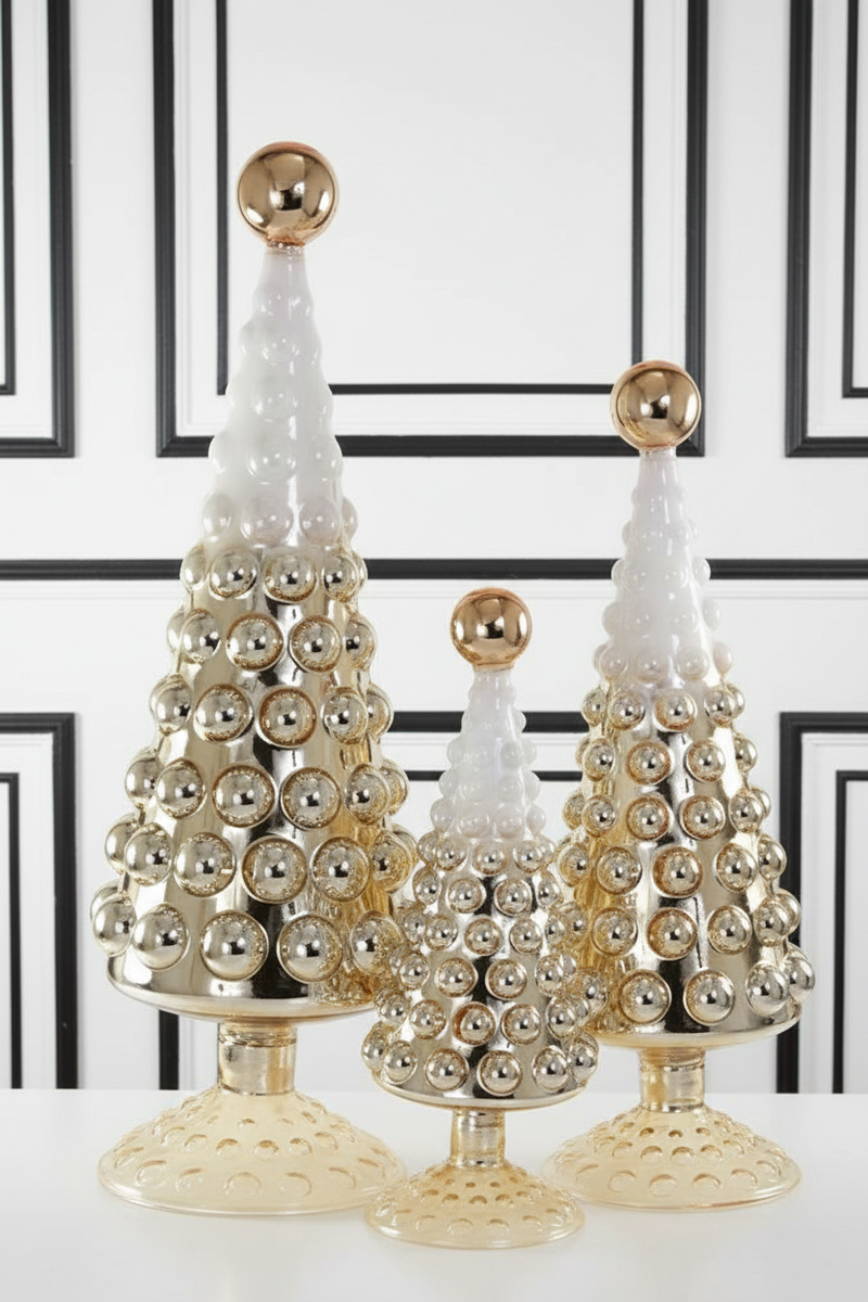 Hobnail Glass Trees in Frosted Gold Set of 3 Last One!