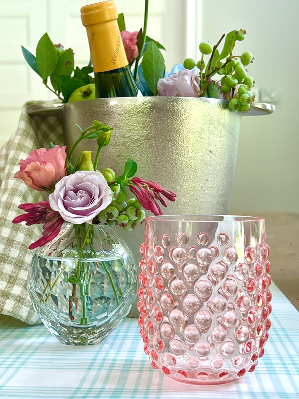 Last One! Perfect Pink Acrylic Hobnail Stemless Wine Glass Tumblers set of 4