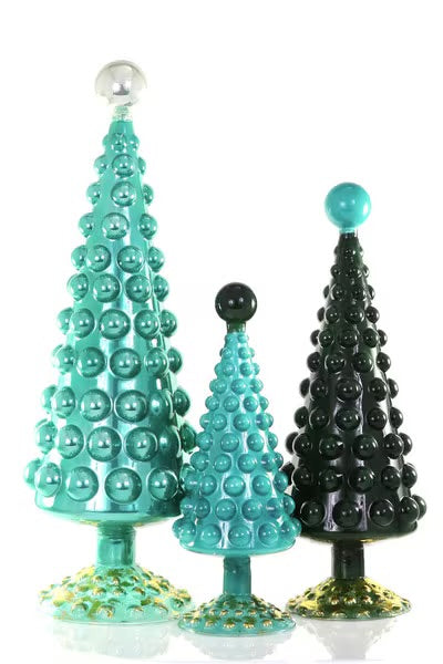 Hobnail Glass Trees in Evergreen Set of 3