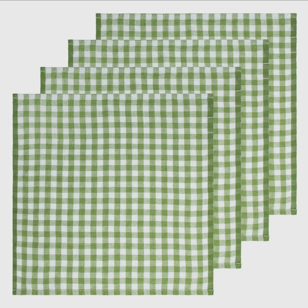 Belgian linen napkins in green plaid 