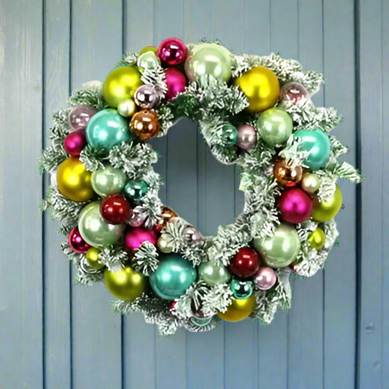 Flocked Multi Color Ball Wreath