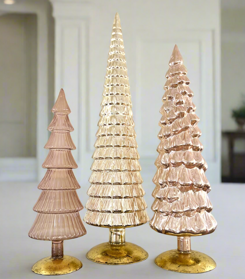 Glass Trees in Neutral Hues Set of 3 Grand Size