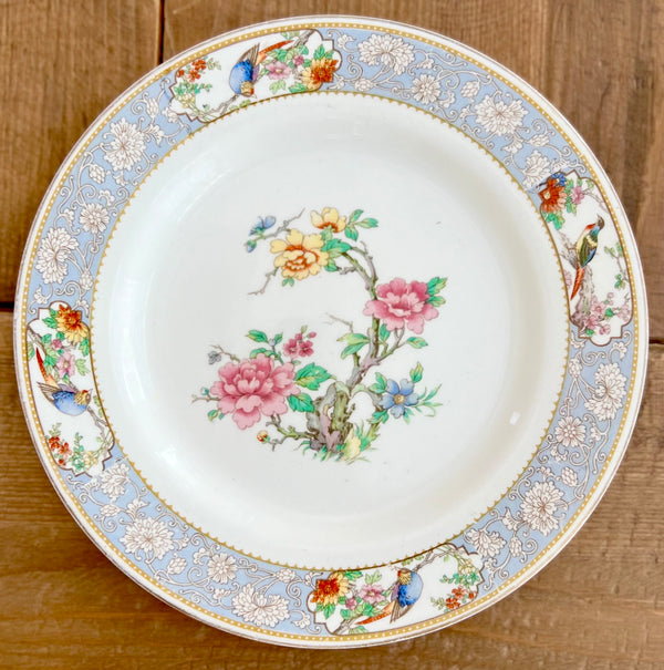 Vintage Johnson brothers China plate with birds and blue floral 