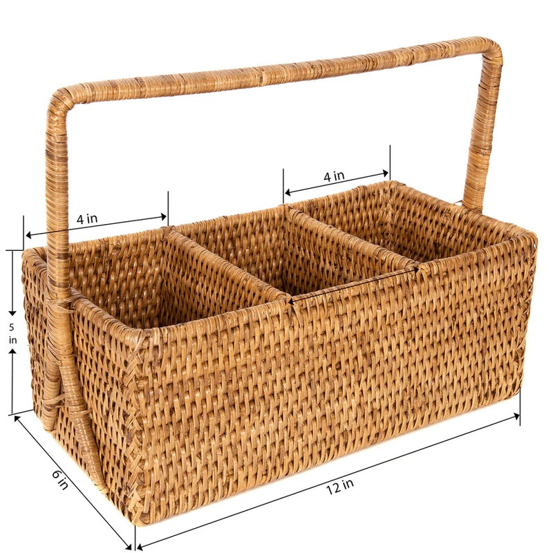 Rattan 3 Section Cutlery Caddy