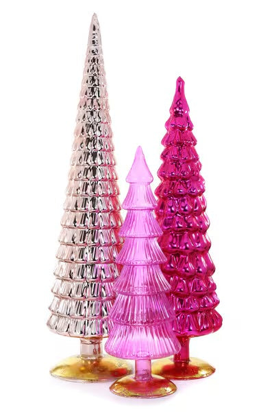 Glass Hue Trees in Pink Set of 3 Grand Size