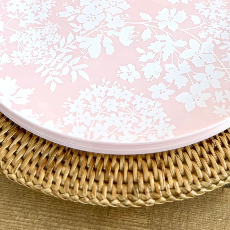 Pink Floral Plastic Party Plates Set of 12