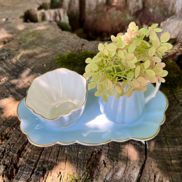Vintage Blue Sugar and Creamer with Tray