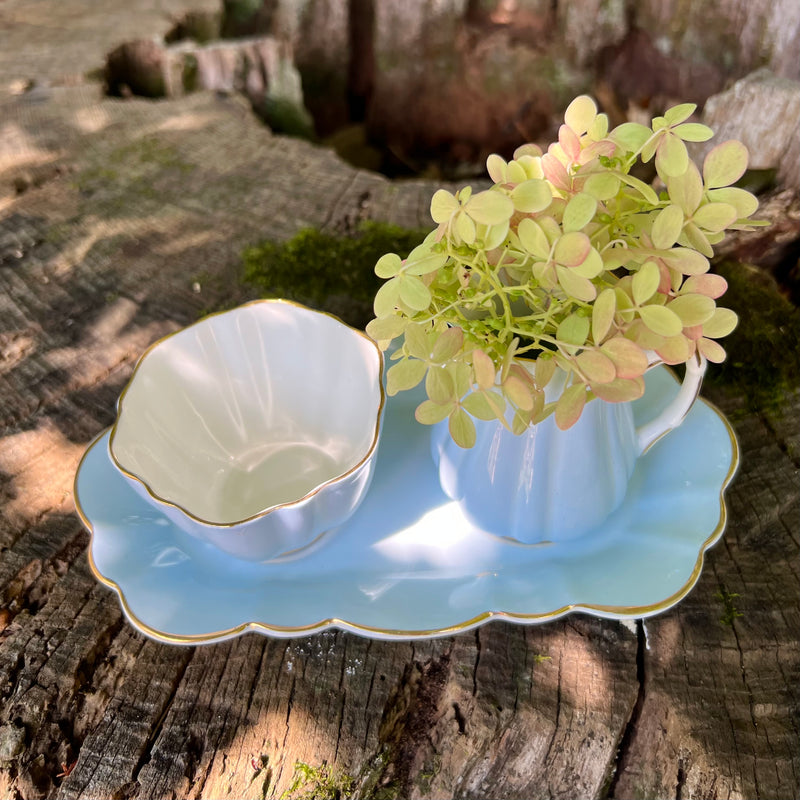 Vintage Blue Sugar and Creamer with Tray