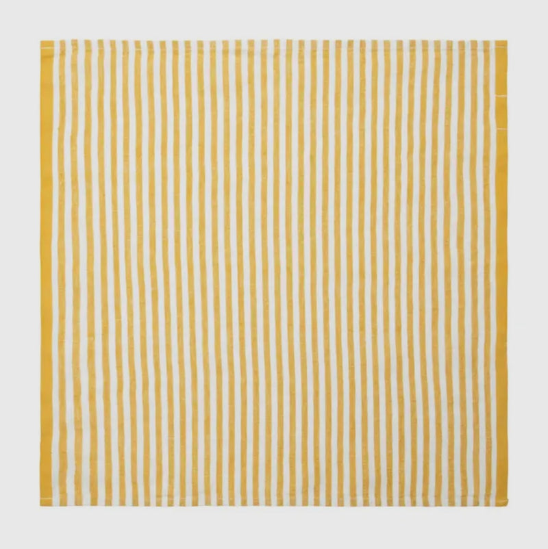 Belgian Linen Napkins in Mustard Yellow Stripe Set of 4 by Caravan