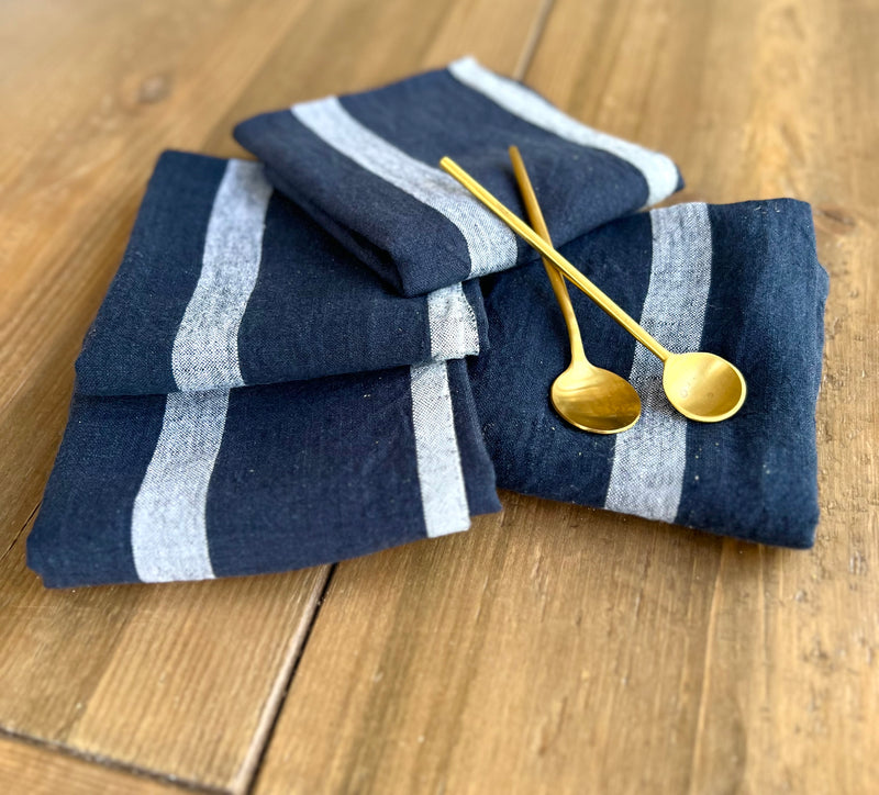 Stonewashed Linen Napkins in Indigo Blue Set of 4 by Caravan